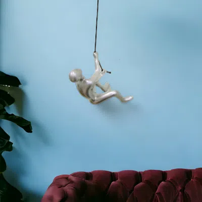 Homezia 6" Silver Unique Climbing Man With Rope Wall Art In Gray