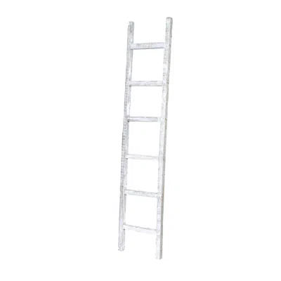Homezia 6 Step Rustic White Wash Wood Ladder Shelf In Multi