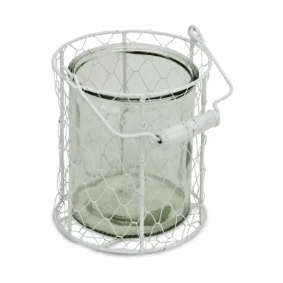 Homezia 6" White And Clear Wire Basket And Glass Jar