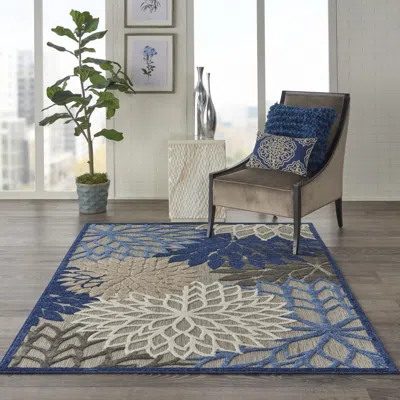 Homezia 6' X 9' Blue And Gray Floral Indoor Outdoor Area Rug
