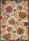 Homezia 6' X 9' Green And Ivory Floral Indoor Outdoor Area Rug