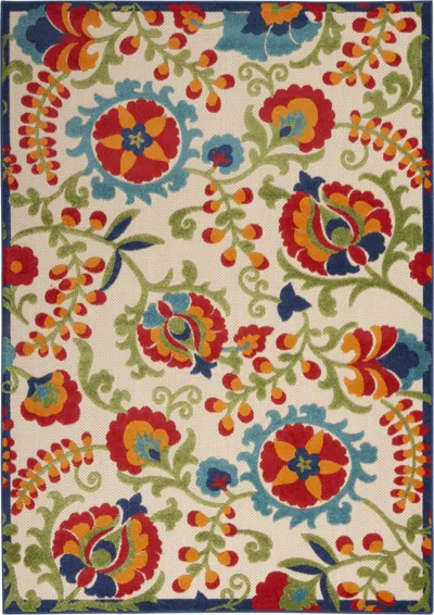 Homezia 6' X 9' Green And Ivory Floral Indoor Outdoor Area Rug In Multi