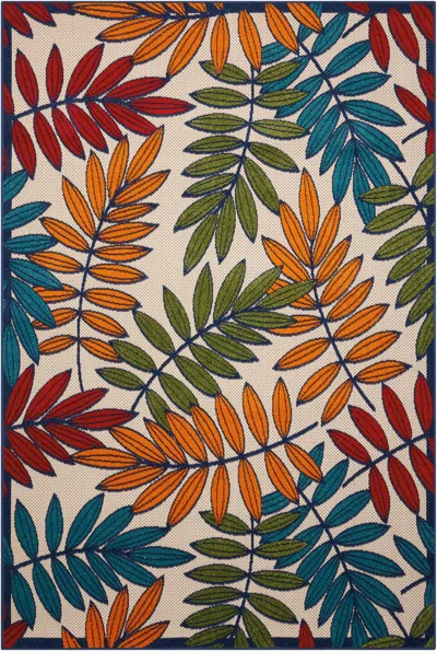 Homezia 6' X 9' Ivory And Blue Floral Indoor Outdoor Area Rug In Multi