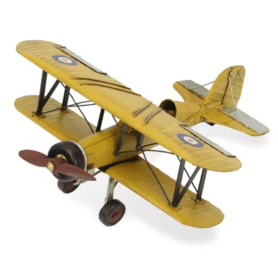 Homezia 6" Yellow And Black Metal Hand Painted Model Airplane