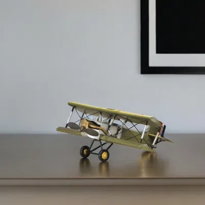 Homezia 6" Yellow And Green Metal Hand Painted Model Airplane In Multi