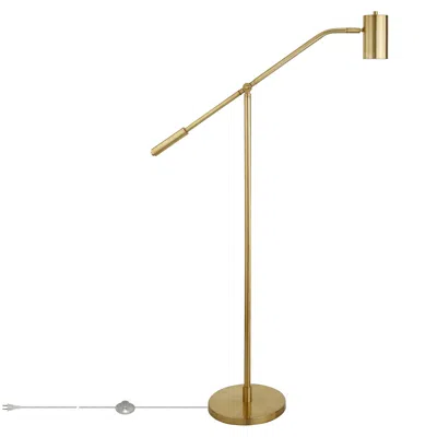 Homezia 60" Brass Swing Arm Floor Lamp With Brass Drum Shade In Gold