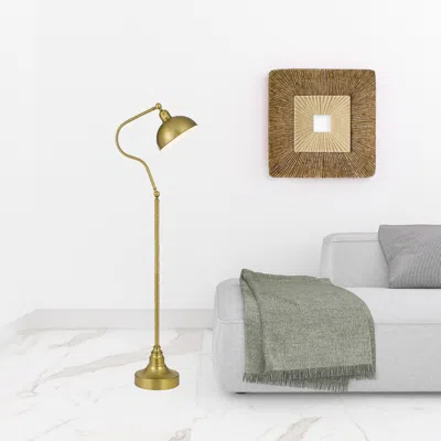 Homezia 60" Brass Traditional Shaped Floor Lamp With Antiqued Brass Dome Shade In Brown