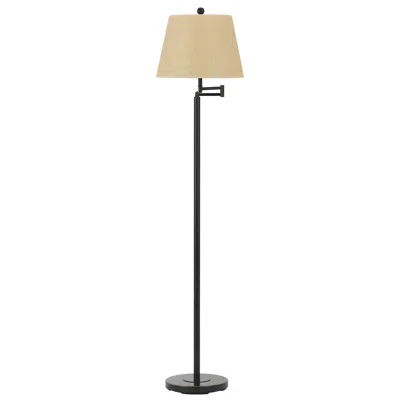 Homezia 60" Bronze Swing Arm Floor Lamp With White Square Shade In Black