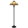 Homezia 60" Bronze Two Light Traditional Shaped Floor Lamp With Orange And Ivory Abstract Tiffany Glass Empi