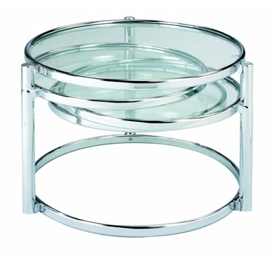 Homezia 60" Chrome And Clear Glass Round Nested Coffee Tables With Three Shelves