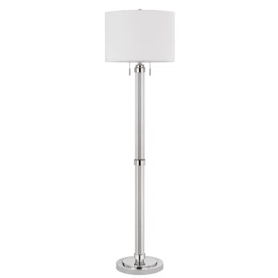 Homezia 60" Chrome Two Light Traditional Shaped Floor Lamp With White Rectangular Shade In Brown
