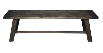 Homezia 60" Gray And Dark Brown Distressed Wood Dining Bench