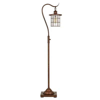 Homezia 60" Rusted Traditional Shaped Floor Lamp With Rust Transparent Glass Drum Shade In Black