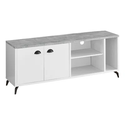 Homezia 60" White Cabinet Enclosed Storage Tv Stand