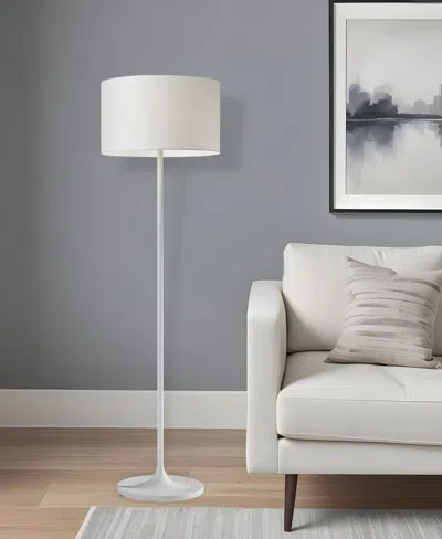 Homezia 60" White Metal Floor Lamp With White Drum Shade