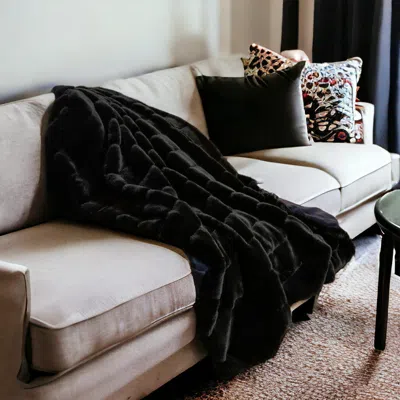 Homezia 60" X 2" Black Faux Fur Plush Throw Blanket