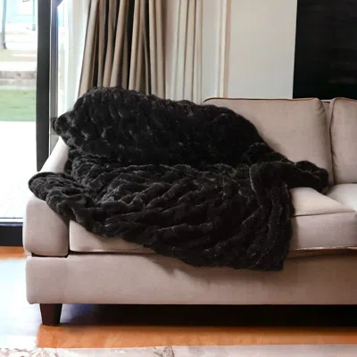 Homezia 60" X 2" Black Faux Fur Plush Throw Blanket