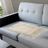Homezia 60" X 50" Beige Woven Cotton Striped Throw Blanket With Fringe