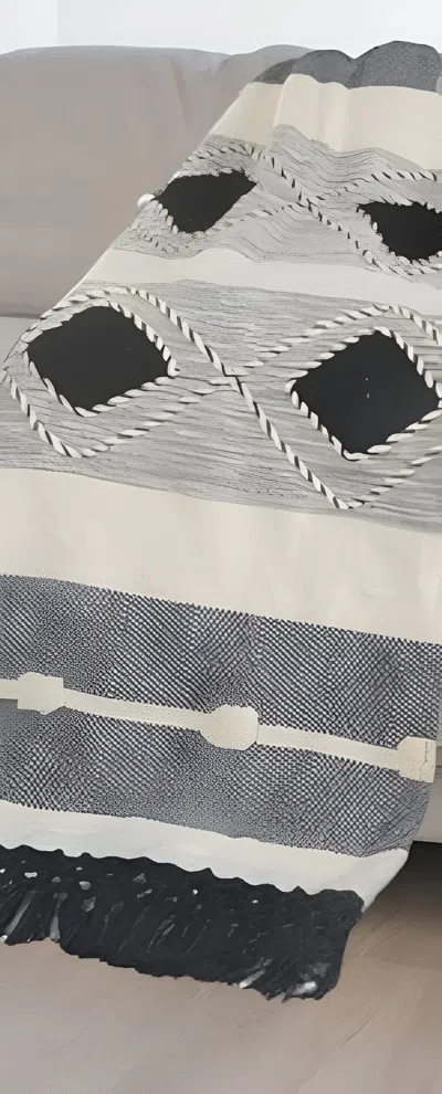 Homezia 60" X 50" Black And Blue Woven Cotton Striped Throw Blanket With Tassels