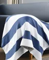Homezia 60" X 50" Blue And White Woven Cotton Striped Throw Blanket With Tassels