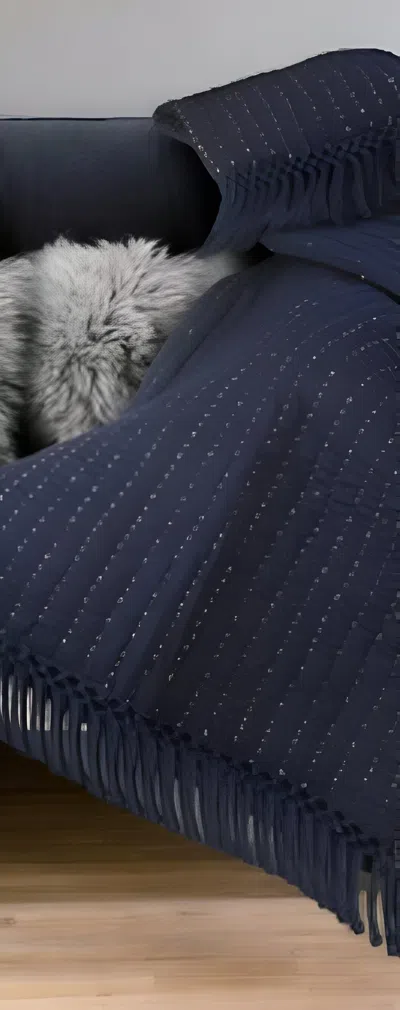 Homezia 60" X 50" Blue Kantha Cotton Throw Blanket With Embroidery