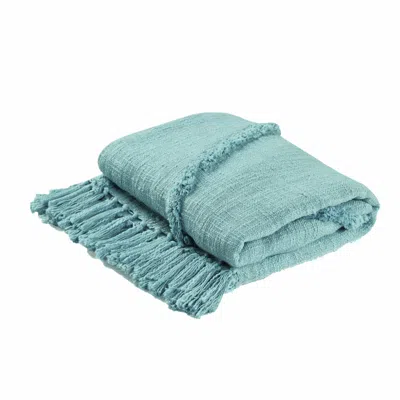 Homezia 60" X 50" Blue Woven Cotton Throw Blanket With Fringe