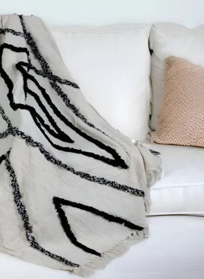 Homezia 60" X 50" Cream Woven Cotton Geometric Throw Blanket With Fringe