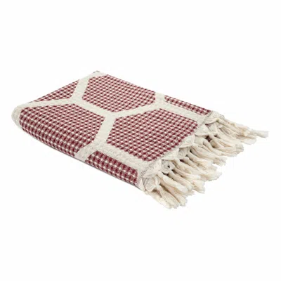 Homezia 60" X 50" Red Woven Cotton Geometric Throw Blanket With Fringe