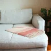 Homezia 60" X 50" Red Woven Cotton Striped Throw Blanket With Fringe