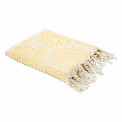 Homezia 60" X 50" Yellow Woven Cotton Geometric Throw Blanket With Fringe