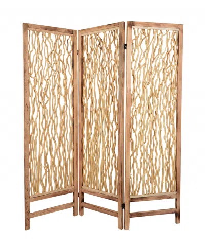 Homezia 60 X 69 Brown 3 Panel Wood Foldable Screen