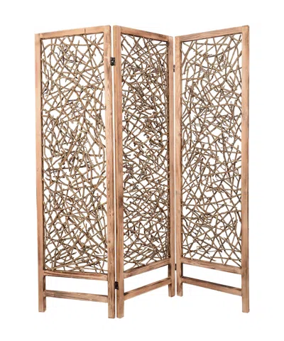 Homezia 60 X 69 Brown 3 Panel Wood Foldable Screen