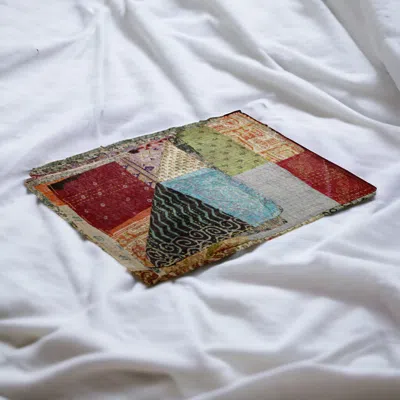 Homezia 60" X 90" Blue Black And Brown Kantha Cotton Patchwork Throw Blanket With Embroidery