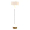 Homezia 61" Black And Brass Two Light Floor Lamp With White Drum Shade