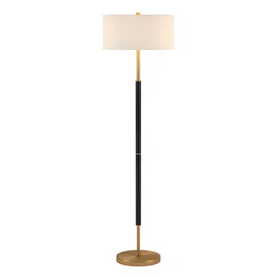 Homezia 61" Black And Brass Two Light Floor Lamp With White Drum Shade In Multi
