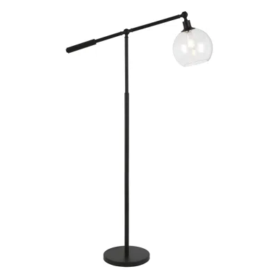 Homezia 61" Black Reading Floor Lamp With Clear Seeded Glass Globe Shade