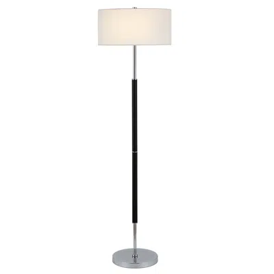 Homezia 61" Black Two Light Floor Lamp With White Frosted Glass Drum Shade In Neutral