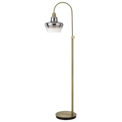 Homezia 61" Brass Adjustable Arc Floor Lamp With Antiqued Brass Mirrored Glass Novelty Shade In Brown