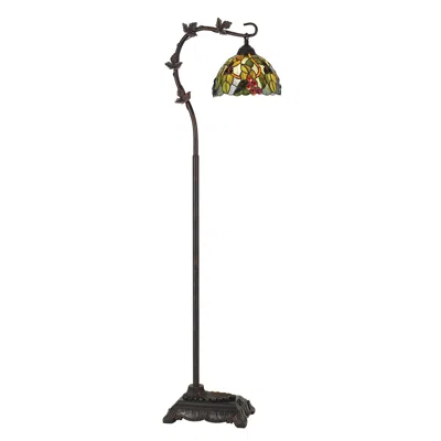 Homezia 61" Bronze Traditional Shaped Floor Lamp With Green Yellow Dome Shade In Brown