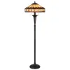 Homezia 61" Bronze Two Light Traditional Shaped Floor Lamp With Purple And Ivory Abstract Tiffany Glass Empi