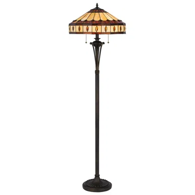 Homezia 61" Bronze Two Light Traditional Shaped Floor Lamp With Purple And Ivory Abstract Tiffany Glass Empi In Neutral