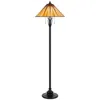 Homezia 61" Bronze Two Light Traditional Shaped Floor Lamp With Red And Ivory Abstract Tiffany Glass Empire