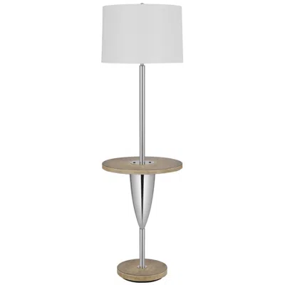 Homezia 61" Chrome Tray Table Floor Lamp With White Square Shade