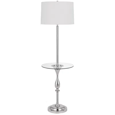 Homezia 61" Chrome Tray Table Floor Lamp With White Transparent Glass Square Shade In Gold