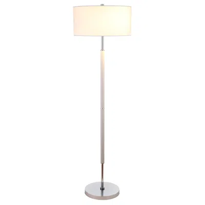 Homezia 61" Nickel Two Light Floor Lamp With White Frosted Glass Drum Shade In Blue