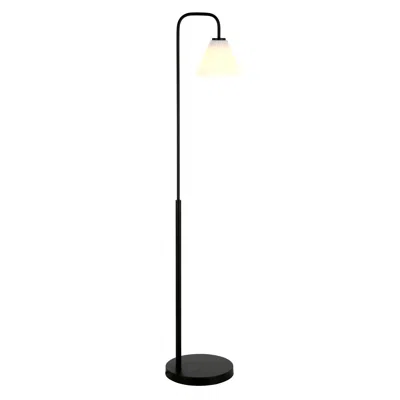 Homezia 62" Black Arched Floor Lamp With White Frosted Glass Cone Shade In Blue