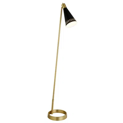 Homezia 62" Black Reading Floor Lamp With Black Cone Shade In Gold