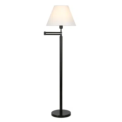 Homezia 62" Black Swing Arm Floor Lamp With White Frosted Glass Empire Shade