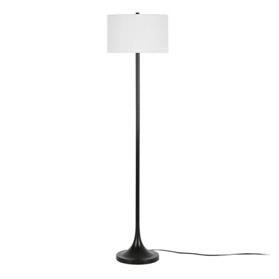 Homezia 62" Black Traditional Shaped Floor Lamp With White Frosted Glass Drum Shade In Gold