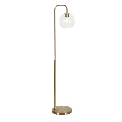 Homezia 62" Brass Arched Floor Lamp With Clear Transparent Glass Globe Shade In Gold
